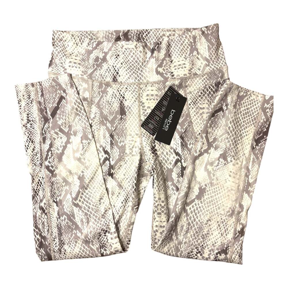 bebe sport Gray White Snake Print Ankle Leggings Size XL